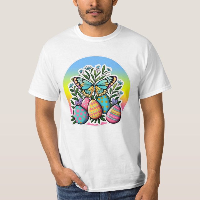 Ostereier, Schmetterlinge und Frühlingsblumen T-Shirt (Vorderseite)