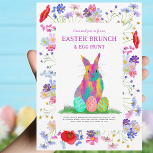 Ostereier-Suche-Brunch Bunter Hase Floral Einladung