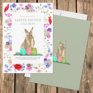 Ostereier-Suche-Brunch-Hase-Blumen-Salbei-Grün Einladung