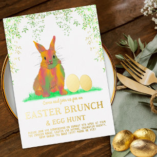 Ostereier-Suche-Brunch Süßer Hase & Eier Gold Folie Einladungspostkarte