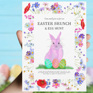 Ostereier-Suche-Brunch Süßer Rosa Hase Floral Einladung