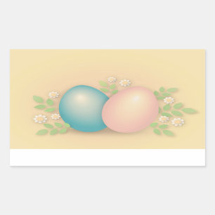 Ostereier und Frühlingsblumen in Blau und Rosa Rechteckiger Aufkleber