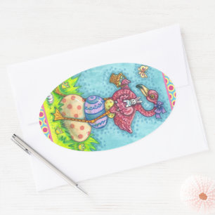 OSTEREIER UND NIEDLICHER BABYPINK FLAMINGO MIT BUN OVALER AUFKLEBER