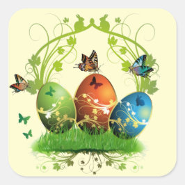 Ostereier und Schmetterlinge Quadratischer Aufkleber