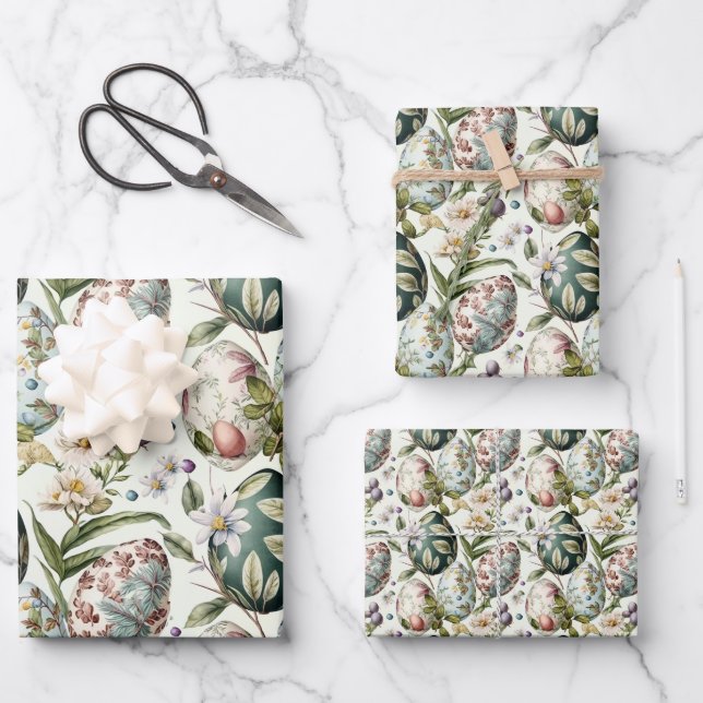 Ostereier Vintag nostalgisches Muster Nr. 1 Geschenkpapier Set (Vorderseite)