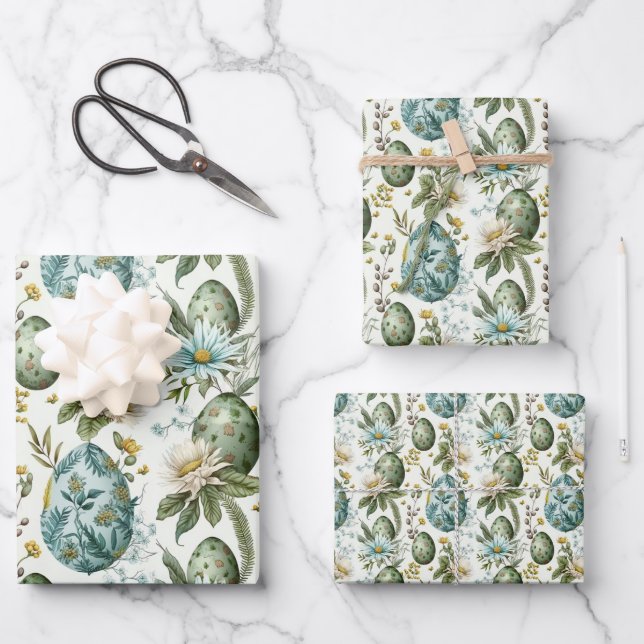 Ostereier Vintag nostalgisches Muster Nr. 2 Geschenkpapier Set (Vorderseite)