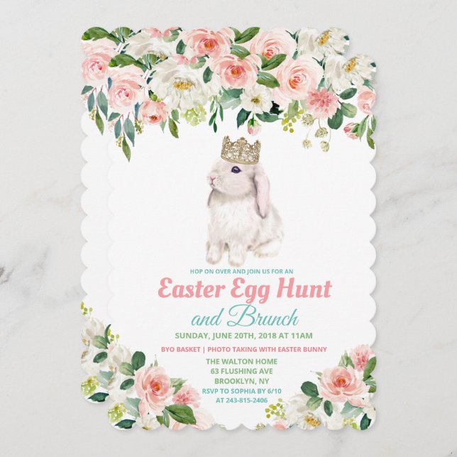 Ostereierjagd Floral Wasserfarbe Einladung (Vorne/Hinten)