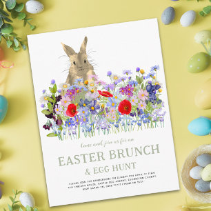 Ostereierjagd und Brunch Niedliche Bunny Bloral Einladungspostkarte
