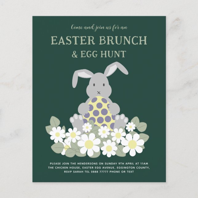 Ostereierjagd und Brunch Niedliche Bunny Bloral Flyer (Vorne)