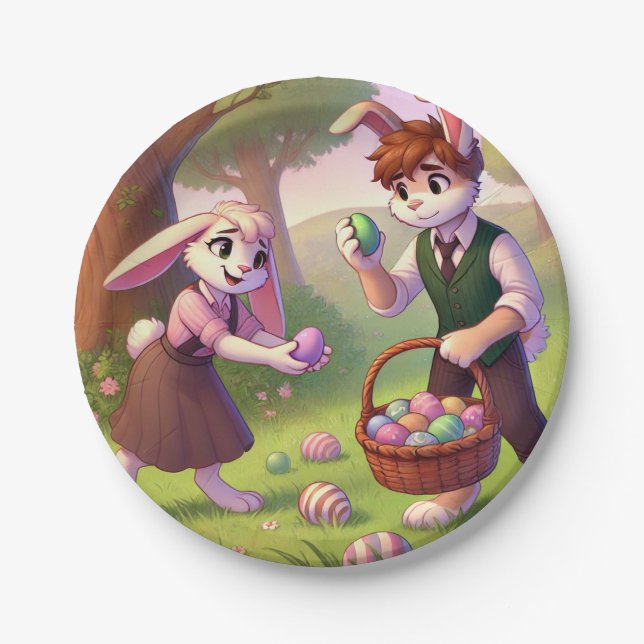 Ostereierjagd - Whimsical Bunny Celebration Pappteller (Vorderseite)