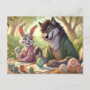 Ostereiermalerei - Wolf & Bunny Art Fun Feiertagspostkarte