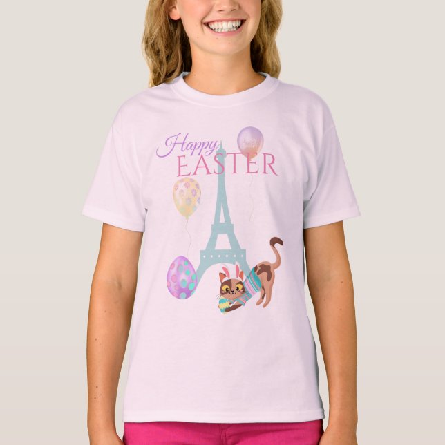 Ostereiffelturm und Katzenpastellballons T-Shirt (Vorderseite)