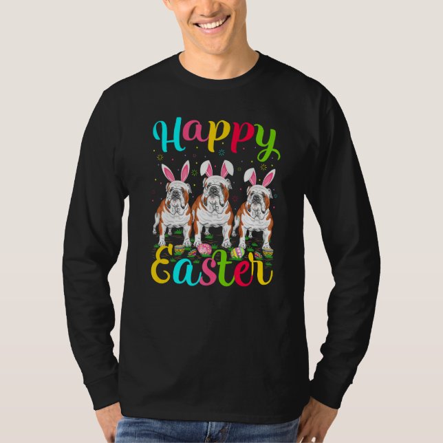 Ostereig Bunny English Bulldog Happy Osterfest T-Shirt (Vorderseite)