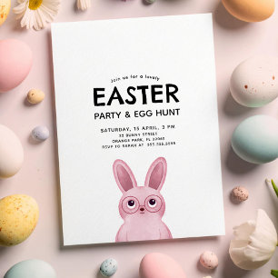 Ostereiparty für Kinder mit rosa Hase mit Brille Einladung
