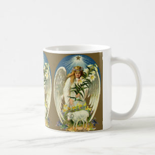 Osterengel im Vintage-Stil, Lamm, Lilienblume, gol Tasse