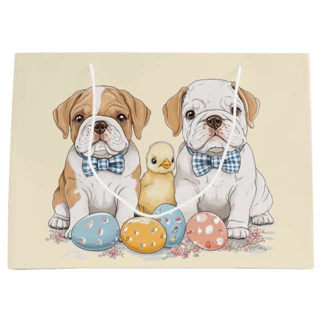 Osterenglische Bulldogs Große Geschenktüte (Vorderseite)