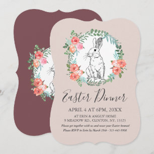 Osteressen Bunny Chic Boho Floral Mauve Einladung