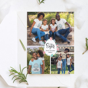 Osterfamilie Name 3 Foto Collage Blumeneier Niedli Postkarte