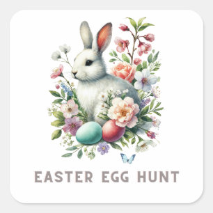 Osterfarben Bunny & Blume Quadratischer Aufkleber