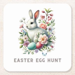 Osterfarben Bunny & Blume Rechteckiger Pappuntersetzer