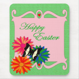 Osterfarbene Blume und Schmetterling Mousepad