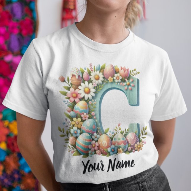 Osterfarbene Personalisierte florale Monogramm mit T-Shirt (Von Creator hochgeladen)