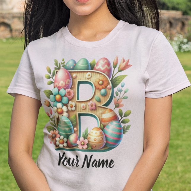 Osterfarbene Personalisierte florale Monogramm mit T-Shirt (Von Creator hochgeladen)