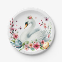 Osterfarbene Schwaneneier und Blume - Pappteller