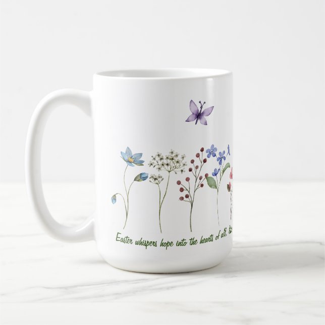 Osterfarbene Wildblumen Schmetterlinge Kaffeetasse (Links)