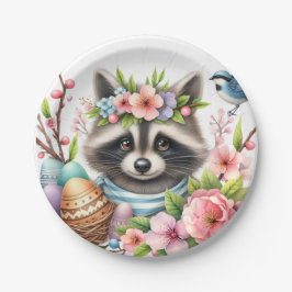 Osterfarbener Raccoon - Eier und Blume - Pappteller
