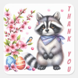 Osterfarbener Raccoon - Eier und Blume - Quadratischer Aufkleber