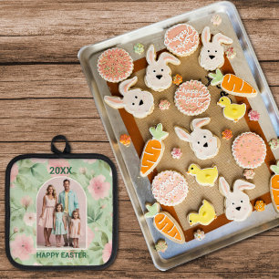 Osterfarbenes Foto Pastellfarben Rosa und grüne Fl Topflappen