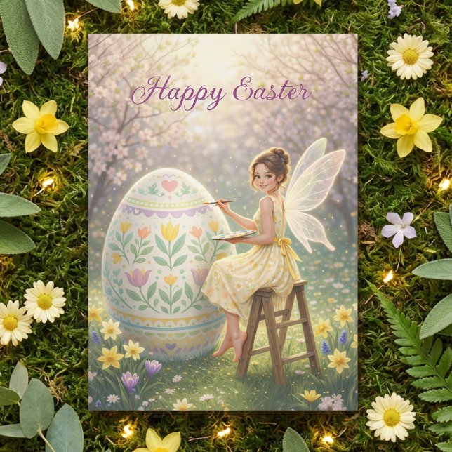 Osterfee malt Osterei Frühling Feiertagspostkarte (Von Creator hochgeladen)