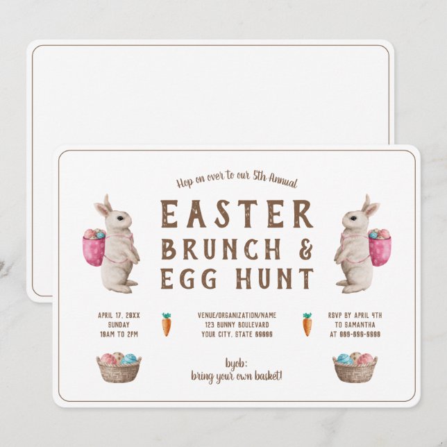 Osterfeier Ei Hunt Wasserfarben Bunny Basket Einladung (Vorne/Hinten)