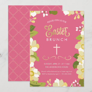 Osterfeier Einladung mit Blume und Goldakzenten