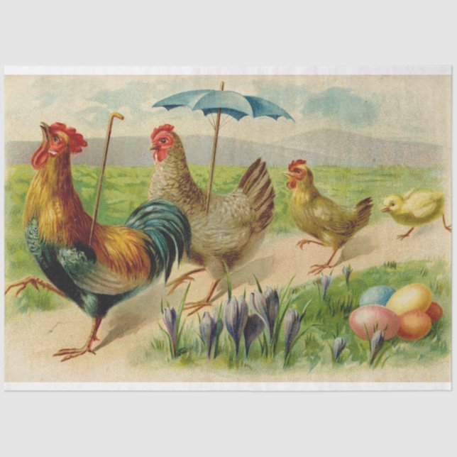 Osterfeiertag bei Vintagen Hühnern Seidenpapier (Vorderseite)