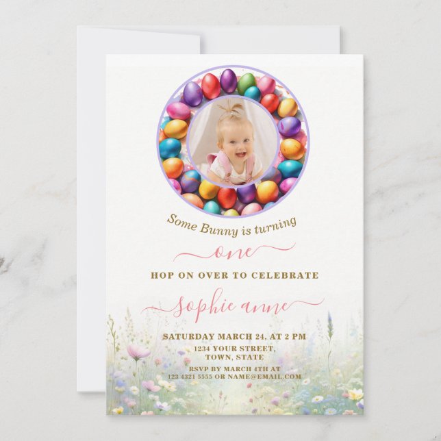 Osterfeiertag Foto Bunny Girl 1. Geburtstag Einladung (Vorderseite)
