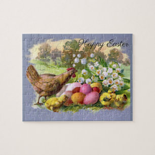 Osterfest im Vintage-Stil mit Eiern und Hühnern   Puzzle