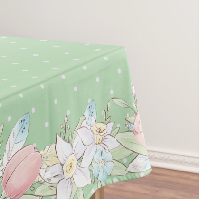 Osterfloral Pastel Green Polka Dots Tischdecke (Beispiel)