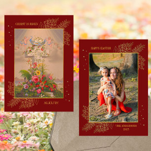 Osterflorkreuz Christus ist Foto der Risenen Famil Feiertagskarte