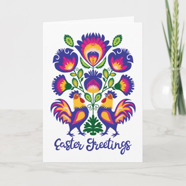 Osterfolklore mit 2 Roosters Custom Folklore Card Karte (Vorderseite)