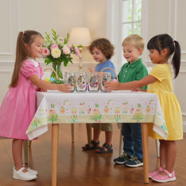 Osterfoto von Hase und Kind im ovalen Rahmen Dosenglas