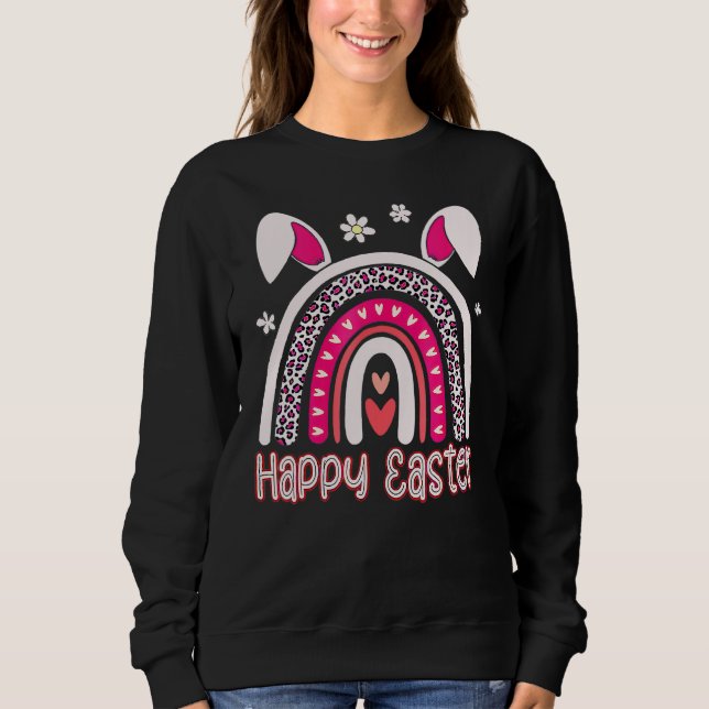 Osterfröhliche Osterleopard Rainbow Bunny Ears Egg Sweatshirt (Vorderseite)