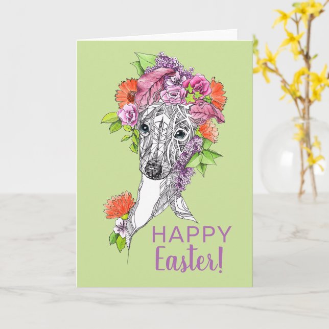 Osterfrühling Italienischer Windhund Whippet Blume Karte (Gelbe Blume)