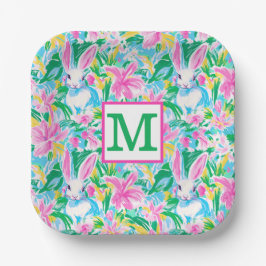 Osterfrühlingssäule Blume Preppy Monogram Pappteller