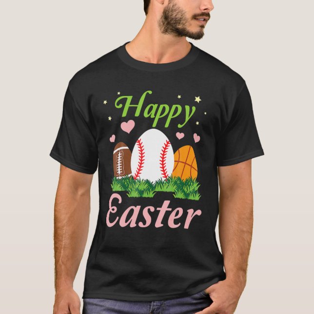 Osterfußball Basketball Baseball Eggs Happy Eas T-Shirt (Vorderseite)