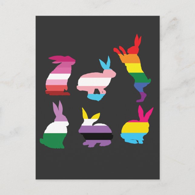 Ostergebirge LGBTQ Pride Rainbow Rabbit Gift Einladungspostkarte (Vorderseite)