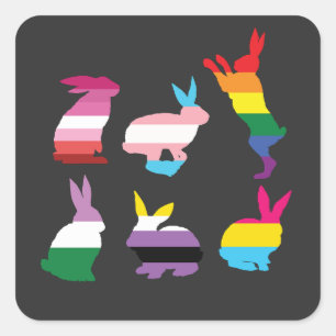 Ostergebirge LGBTQ Pride Rainbow Rabbit Gift Quadratischer Aufkleber
