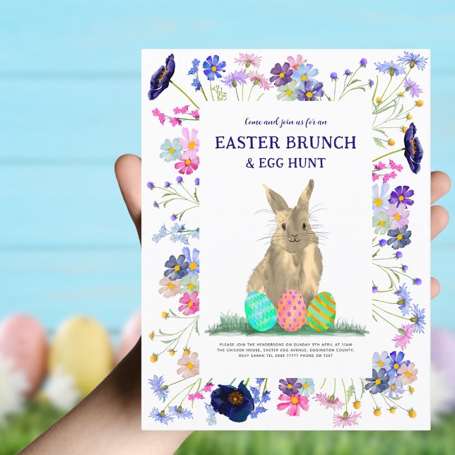 Ostergeblasene Ei Hunt Brunch Blumenstrauß Einladungspostkarte (Boho floral Easter brunch and egg hunt invitation )