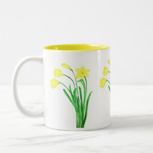 Ostergelbe Aquarell-Narzissen Blumen Frühling Kaff Zweifarbige Tasse